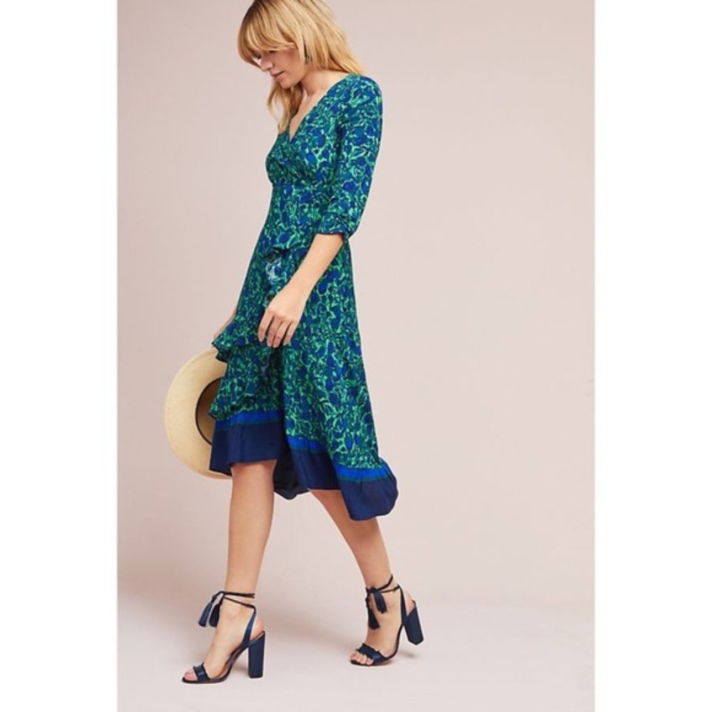 Anthropologie Prunella Floral Midi Wrap Dress